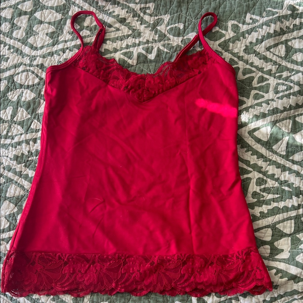 White House Black Market Red Lace-Trim Camisole